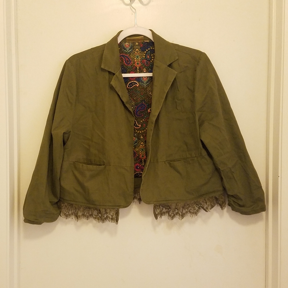 Princess Vera Wang Olive Lace Military Crop Jacket